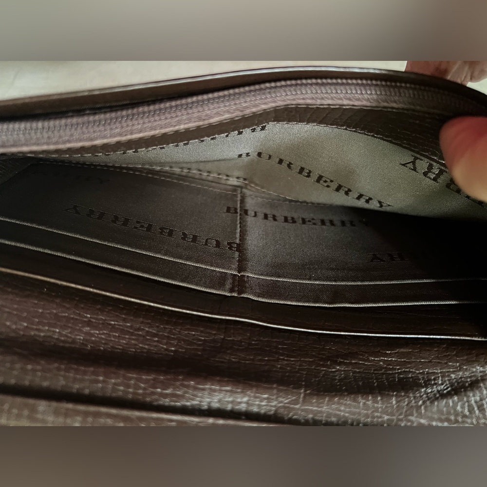 Burberry Brown Leather Bi-Fold Long Wallet with Zip Coin Pouch Nova Check Accent - Picture 7 of 10